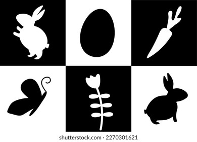 Simple infant visual stimulation contrast black and white patterns. Easter theme