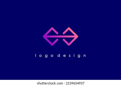 Simple Infinity Logo. Purple Line Square Arrow Infinite Symbol isolated on Blue Background. Flat Vector Design Template Element for Branding Business and Technology Logos.