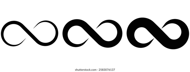 Simple infinity symbols. Design elements for unlimited infinity, endless, eternity, loop, discontinuation. infinity icon set. eps 888.  infinite, limitless and forever signs.