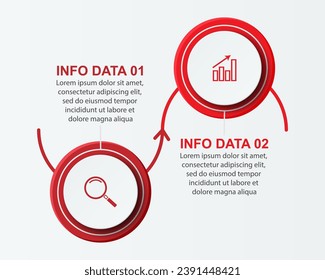Simple infographic 2 parts or options, simple design with interrelated circles and lines with colorful colors, icons, text and numbers, for presentations, flow diagrams and your business