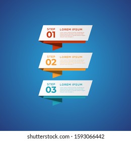 Simple infographic with 3 elements. Can be used for workflow layout, diagram, annual report, web design, flow chart and presentation. 3 options, parts, steps, processes in origami and flat style
