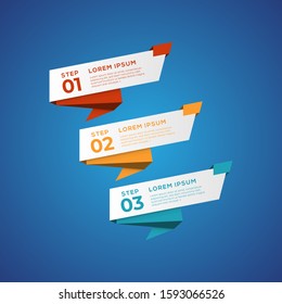 Simple infographic with 3 elements. Can be used for workflow layout, diagram, annual report, web design, flow chart and presentation. 3 options, parts, steps, processes in origami and flat style