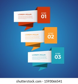 Simple infographic with 3 elements. Can be used for workflow layout, diagram, annual report, web design, flow chart and presentation. 3 options, parts, steps, processes in origami and flat style