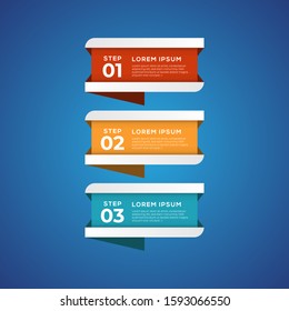 Simple infographic with 3 elements. Can be used for workflow layout, diagram, annual report, web design, flow chart and presentation. 3 options, parts, steps, processes in origami and flat style