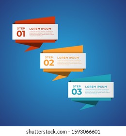 Simple infographic with 3 elements. Can be used for workflow layout, diagram, annual report, web design, flow chart and presentation. 3 options, parts, steps, processes in origami and flat style