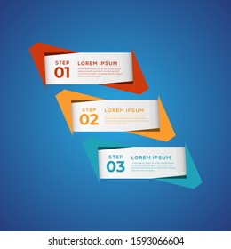Simple infographic with 3 elements. Can be used for workflow layout, diagram, annual report, web design, flow chart and presentation. 3 options, parts, steps, processes in origami and flat style