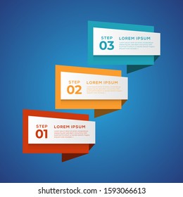 Simple infographic with 3 elements. Can be used for workflow layout, diagram, annual report, web design, flow chart and presentation. 3 options, parts, steps, processes in origami and flat style