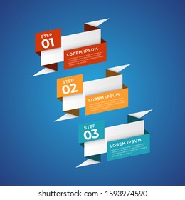 Simple infographic with 3 elements. Can be used for workflow layout, diagram, annual report, web design, flow chart and presentation. 3 options, parts, steps, processes in origami and flat style