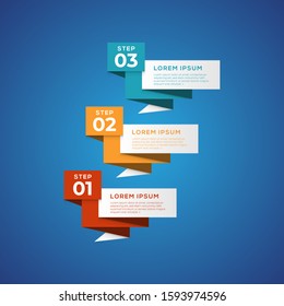 Simple infographic with 3 elements. Can be used for workflow layout, diagram, annual report, web design, flow chart and presentation. 3 options, parts, steps, processes in origami and flat style
