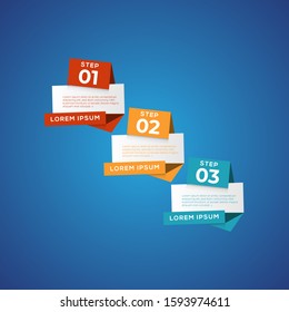 Simple infographic with 3 elements. Can be used for workflow layout, diagram, annual report, web design, flow chart and presentation. 3 options, parts, steps, processes in origami and flat style