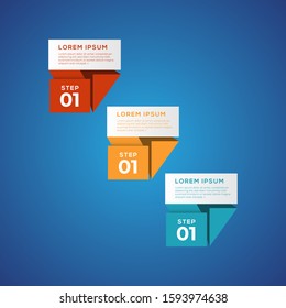 Simple infographic with 3 elements. Can be used for workflow layout, diagram, annual report, web design, flow chart and presentation. 3 options, parts, steps, processes in origami and flat style