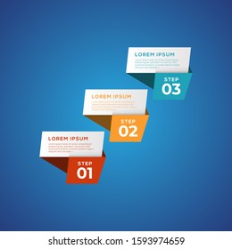 Simple infographic with 3 elements. Can be used for workflow layout, diagram, annual report, web design, flow chart and presentation. 3 options, parts, steps, processes in origami and flat style