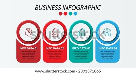 Simple infographic 4 parts or options, simple design with circles and square solid lines with colorful colors, icons, text and numbers, for presentations, flow diagrams and your business