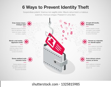 Simple infographic for 6 ways to prevent identity theft template isolated on light background. Easy to use for your website or presentation.