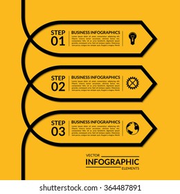 Simple infographic arrow template. Vector banner with 3 steps, parts, options stages. Abstract background 