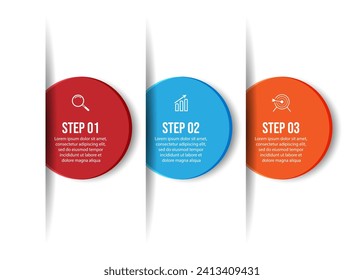 Simple infographic business with 3 parts or steps, there are icons, text, numbers. Can be used for presentation banners, workflow layouts, process diagrams, flow charts, infographics, your business pr