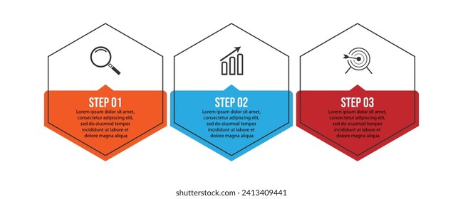 Simple infographic business with 3 parts or steps, there are icons, text, numbers. Can be used for presentation banners, workflow layouts, process diagrams, flow charts, infographics, your business pr