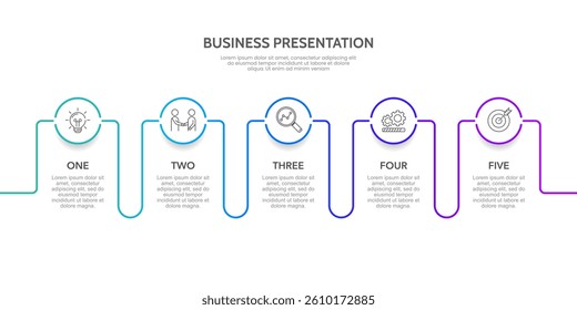 Simple Infographic Business Presentation. 5 Steps to Success. Plan, Information, Workflow and Strategy. Vector illustration.