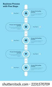 Infografía simple para procesos de negocio con cinco pasos - versión azul. Diapositiva para presentación de negocios.