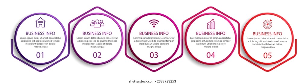 simple infographic business vector with 5 interconnected parts and options with color lines, icons, tex, numbers, options.
good for your business