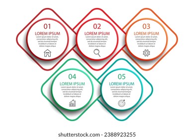 simple vector de negocio infográfico con 5 piezas interconectadas y opciones con líneas de color, iconos, tex, números, opciones.
bueno para su negocio