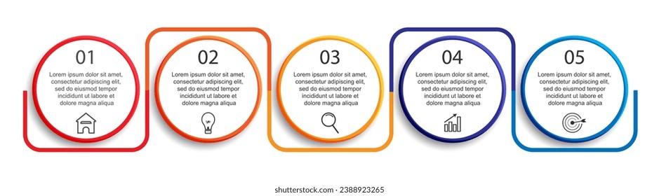 simple infographic business vector with 5 interconnected parts and options with color lines, icons, tex, numbers, options.
good for your business