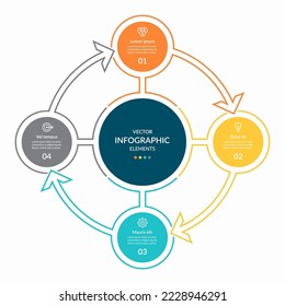 Simple infographic circle with 4 steps. Vector circular template, round chart, cycle diagram.