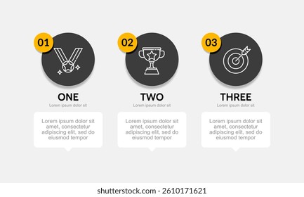 Simple Infographic circle design Business Presentation. 3 Steps to Success. Plan, Information, Workflow and Strategy. Vector illustration.