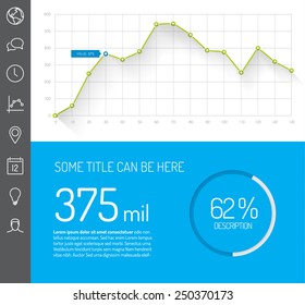 Simple infographic dashboard template with flat design graphs and charts - green and blue version