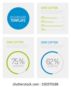 Simple infographic dashboard template with flat design graphs and charts - green and blue version