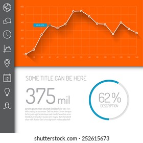 Simple infographic dashboard template with flat design graphs and charts - orange and blue version