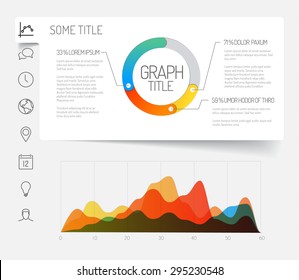 Simple infographic dashboard template with flat design graphs and charts - light version