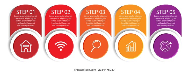 simple infographic design, 5 step infographics that are interconnected with icons, symbols, text combined with harmonious colors, good for your business presentation