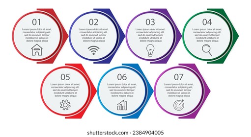 simple infographic design, 7 step infographics that are interconnected with icons, symbols, text combined with harmonious colors, good for your business presentation