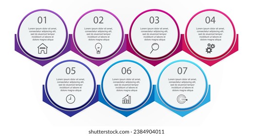 diseño infográfico simple, infografías de 7 pasos interconectadas con iconos, símbolos, texto combinado con colores armoniosos, bueno para su presentación empresarial
