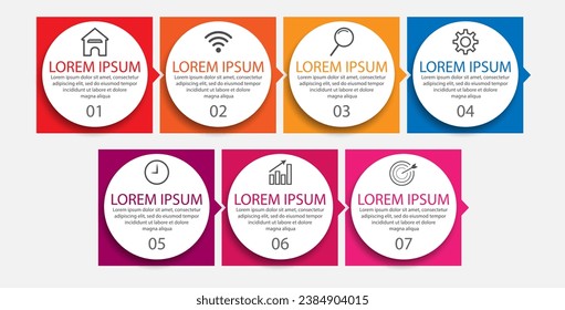 simple infographic design, 7 step infographics that are interconnected with icons, symbols, text combined with harmonious colors, good for your business presentation