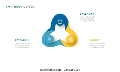 Simple infographic design layout with 3 sections. Business process template design with marketing icons. Vector illustration.