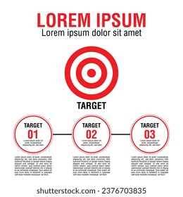 
Diseño de infografía simple para diapositivas de presentación, negocios, educación, marketing, instituciones. El diseño Real Target, forma circular, negro, rojo. 