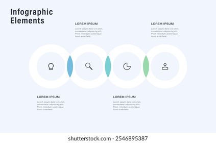 Modelo de design infográfico simples. Conceito de interseção 4 áreas ou domínios de atividade.