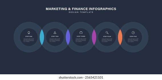 Simple infographic design template. Concept of intersection 5 business fields or areas