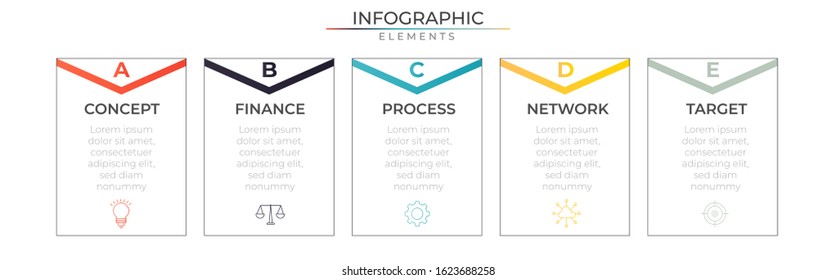 Simple infographic design template with icons and five steps or options. Vector for company or corporate business project and presentation. Eps 10