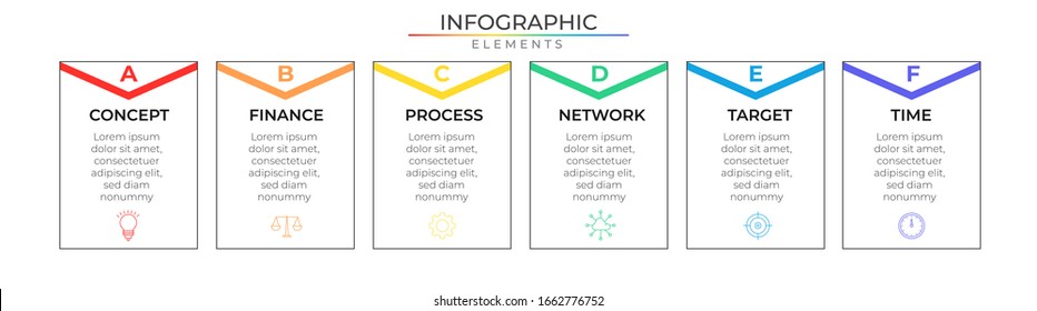 Simple infographic design template with icons and six steps or options. Vector for company or corporate business project and presentation. Eps 10