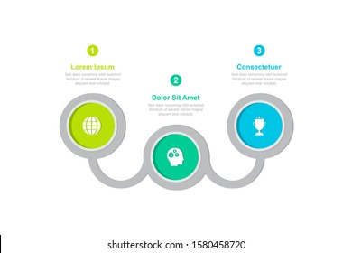 Simple infographic design template. Three connected circular elements business process concept. Vector illustration