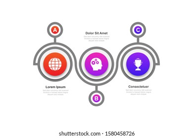Simple infographic design template. Three connected circular elements business process concept. Vector illustration