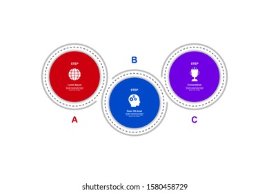 Simple infographic design template. Three connected circular elements business process concept. Vector illustration