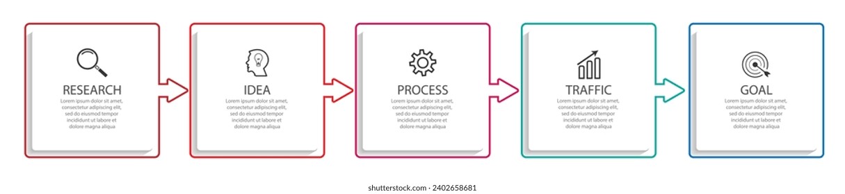 simple infographic design with thin lines of 5 interconnected parts. for flow diagrams, workflows and presentations of your business