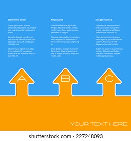 Simple infographic design with white arrows and grades on blue orange background