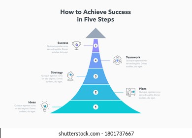 Simple infographic for how to achieve success in five steps with place for your content. Easy to use for your website or presentation.