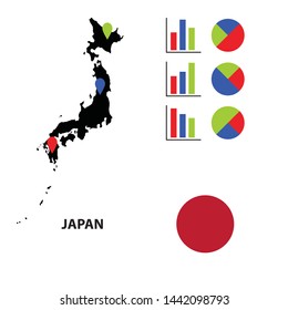 Simple Infographic Of Japan Map And Flag Using For Presentation Or Website