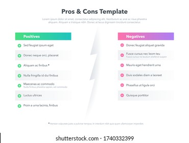 Simple infographic for pros and cons with place for your content. Easy to use for your website or presentation.